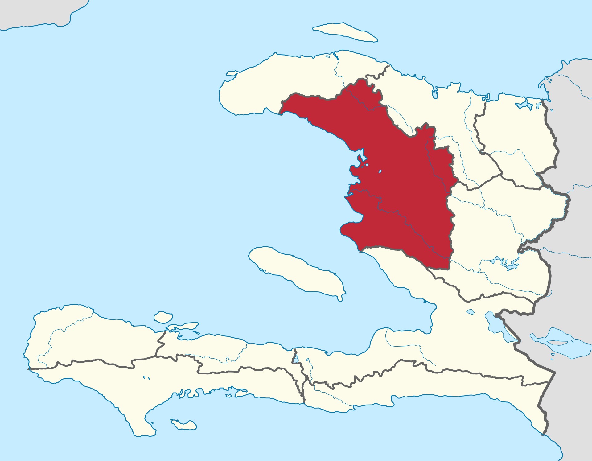 Map of Haiti with the Artibonite department highlighted in red