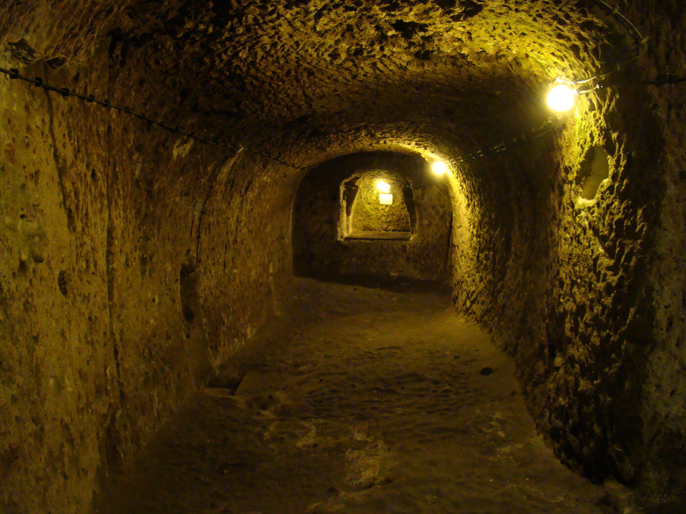 A rock-cut tunnel inside the Derinkuyu underground city, Cappadocia