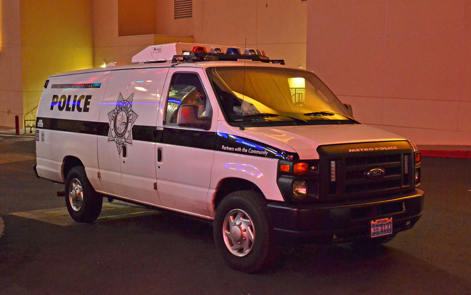 A marked Las Vegas Metropolitan Police Department vehicle, unit 133, on the Las Vegas Strip