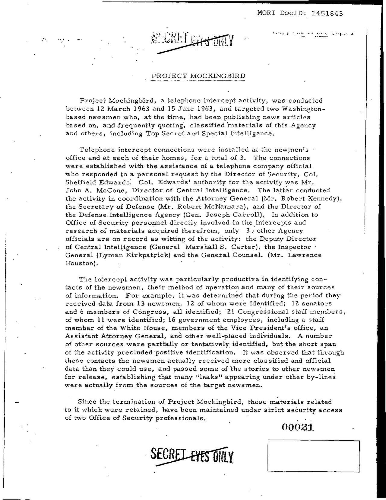 Page from the declassified CIA "Family Jewels" memorandum