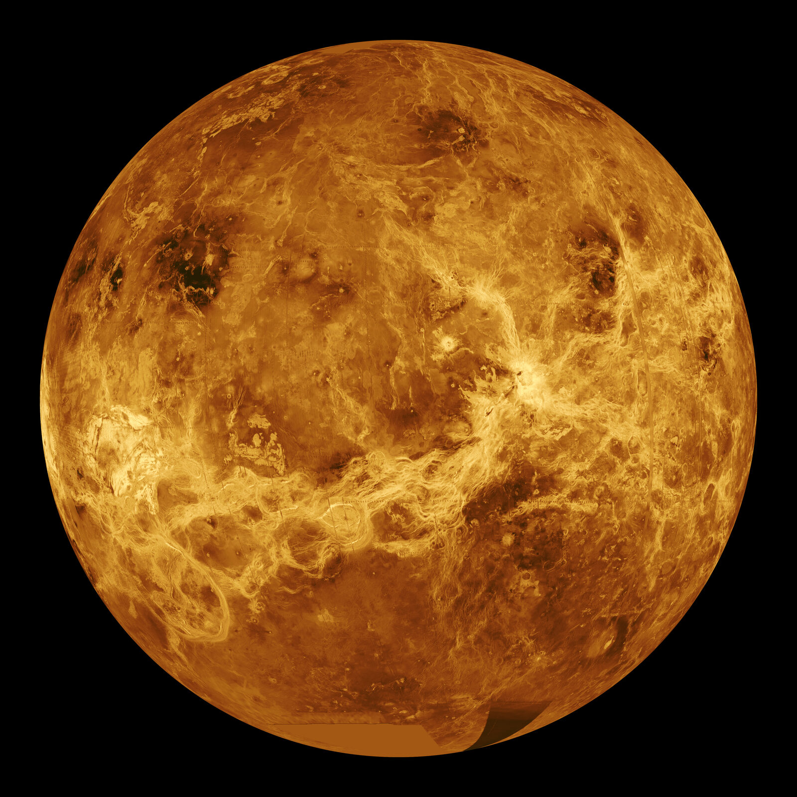 Full-globe radar image of the planet Venus assembled from NASA Magellan data