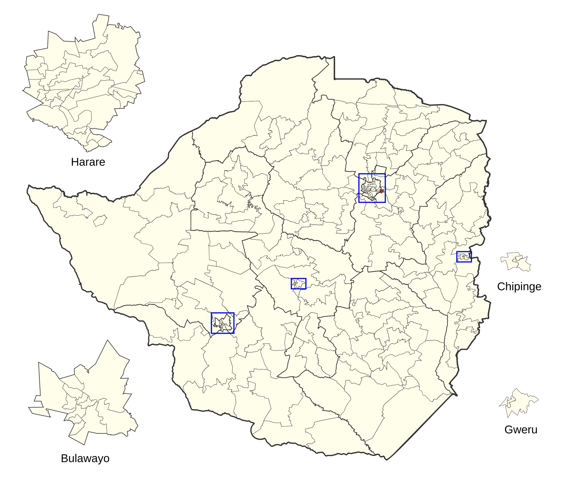 Locator map of Zimbabwe with the Ruwa constituency, in Mashonaland East province east of Harare, highlighted
