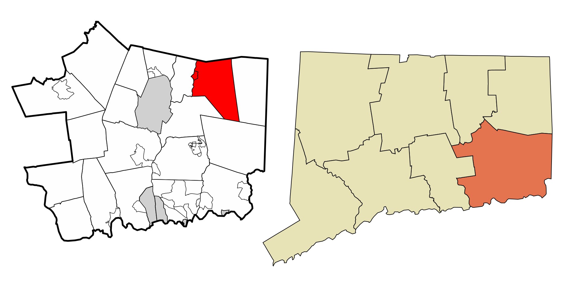 Map of New London County, Connecticut, with the town of Griswold shaded in red